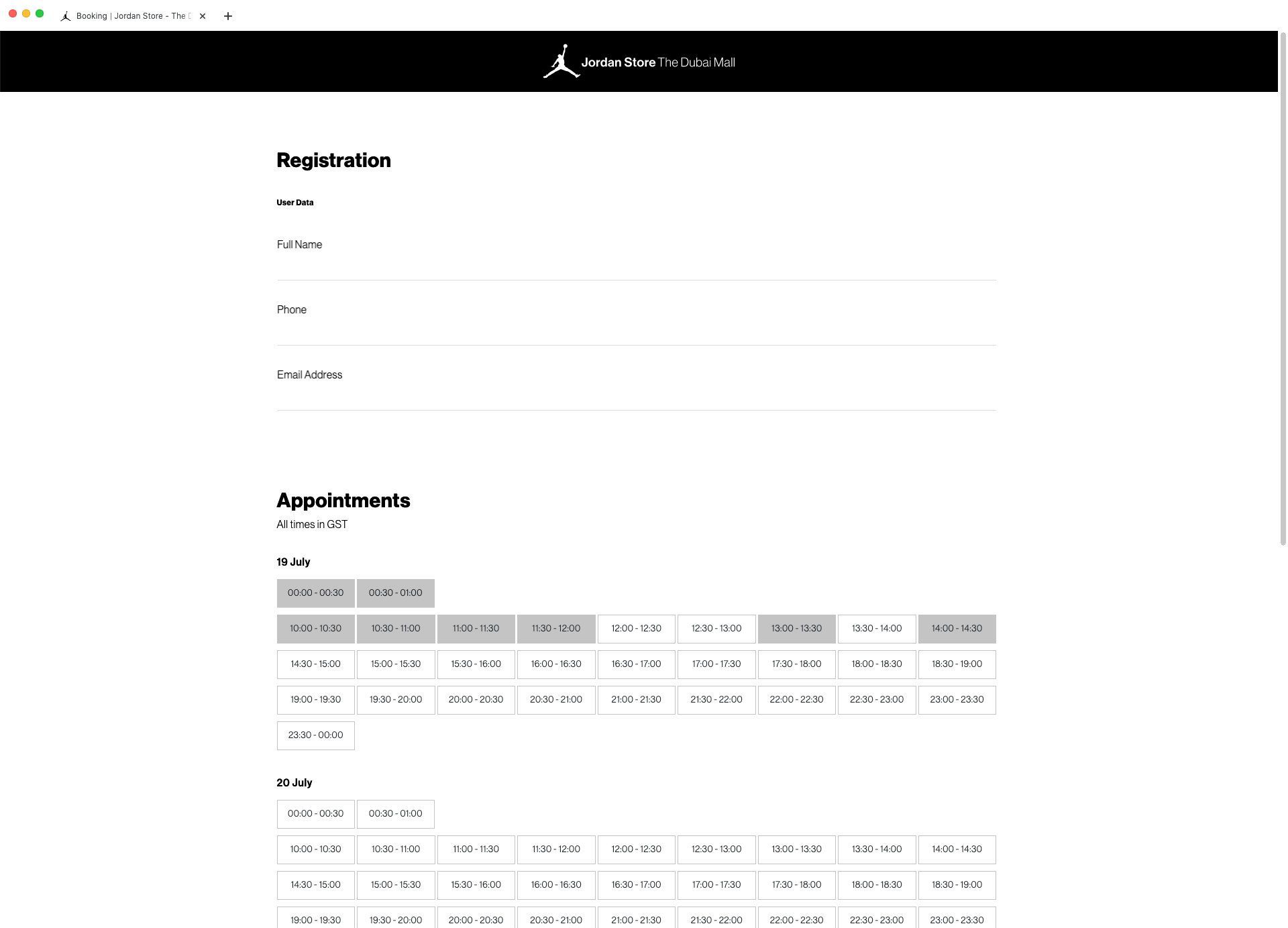 Nike Jordan – Store Opening Booking Platform 6