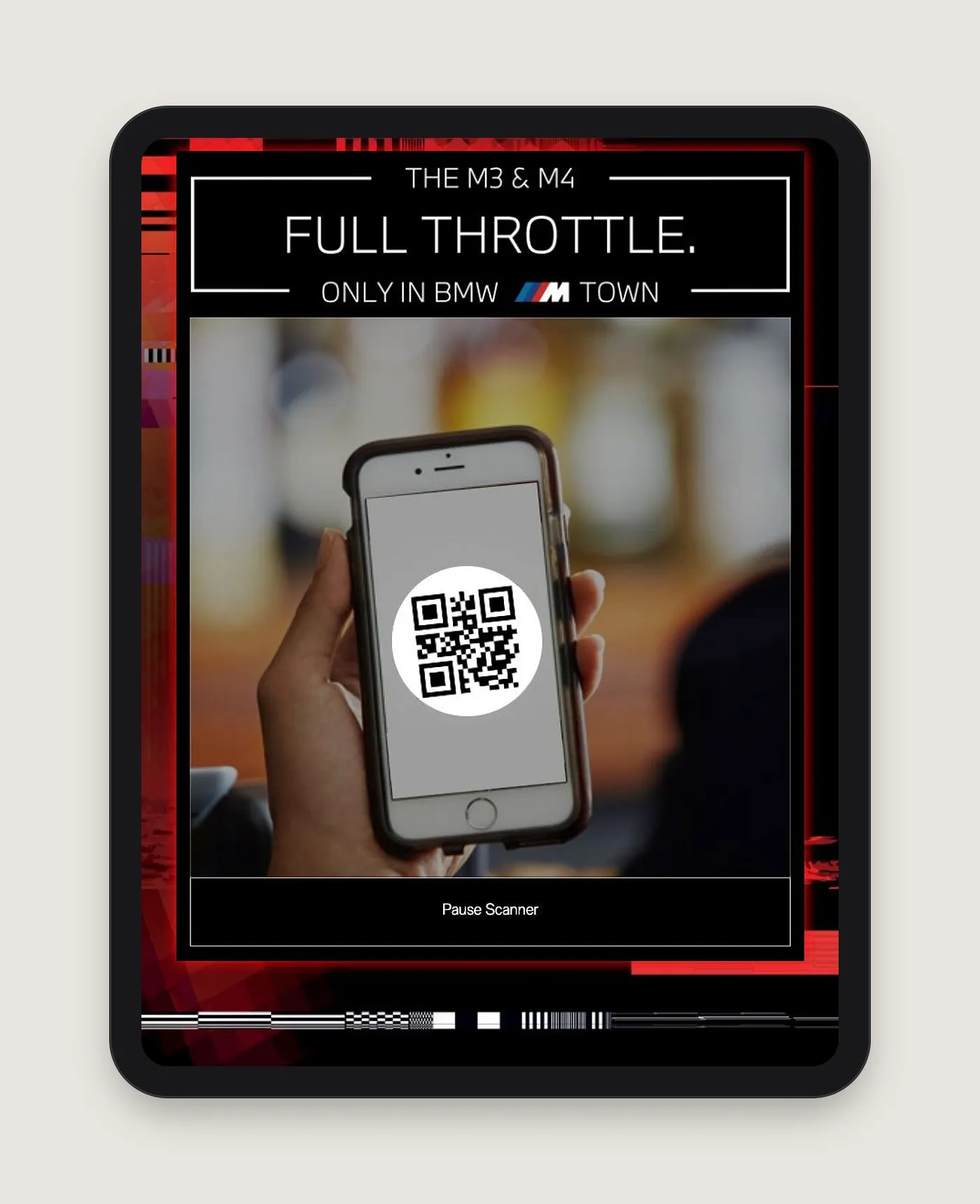 Staff QR scanner of the BMW M3 and M4 track event on an iPad, reading a visitor's code