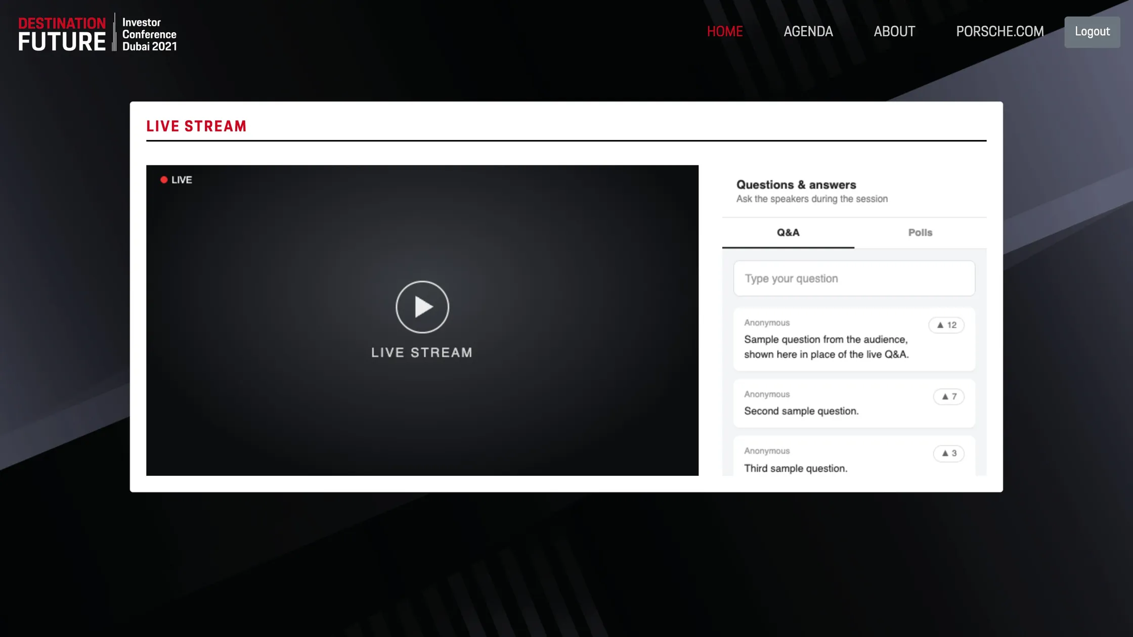 Live stream page with the video player and the Q&A panel