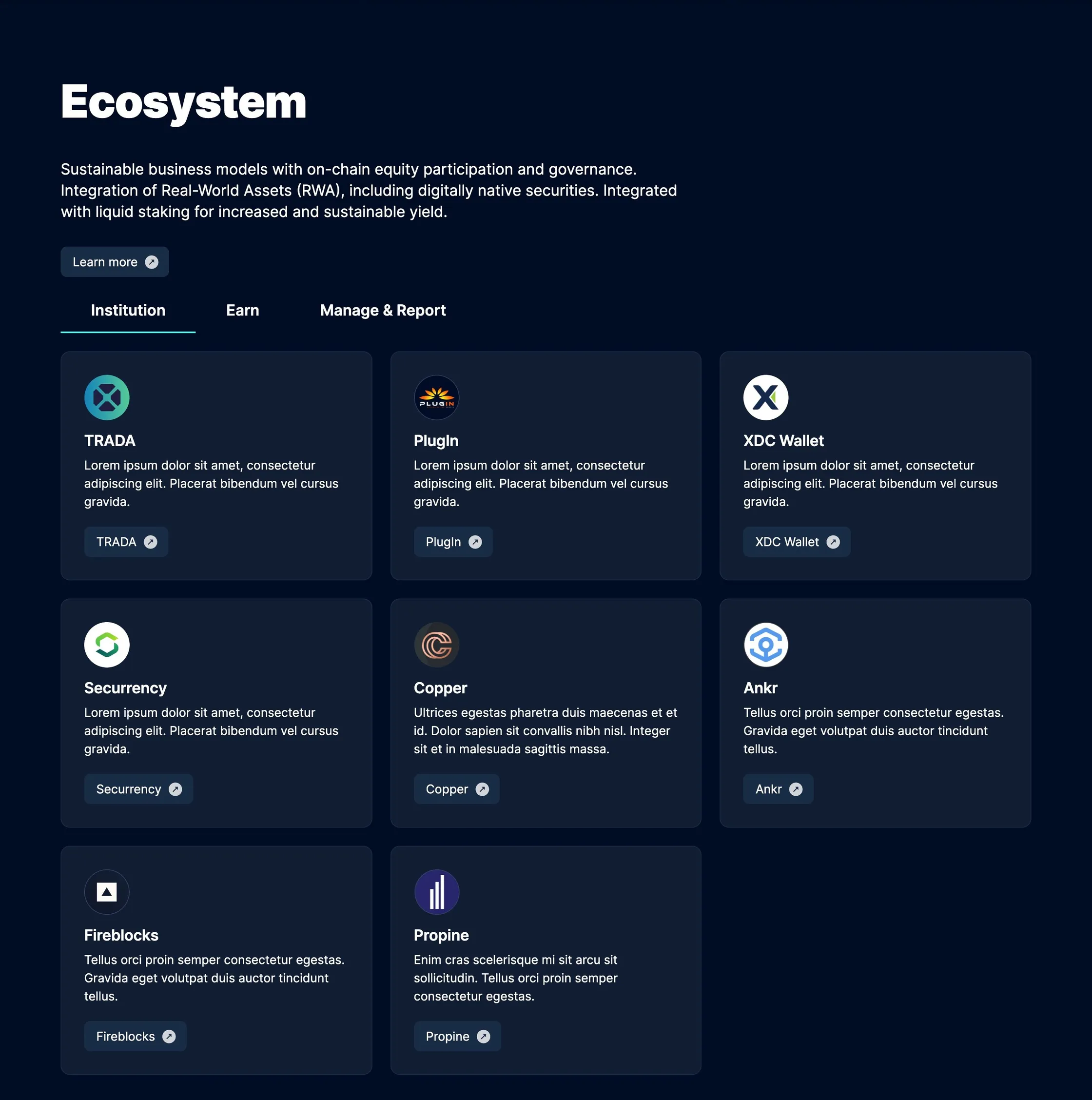 Fathom website: ecosystem directory of partners by category