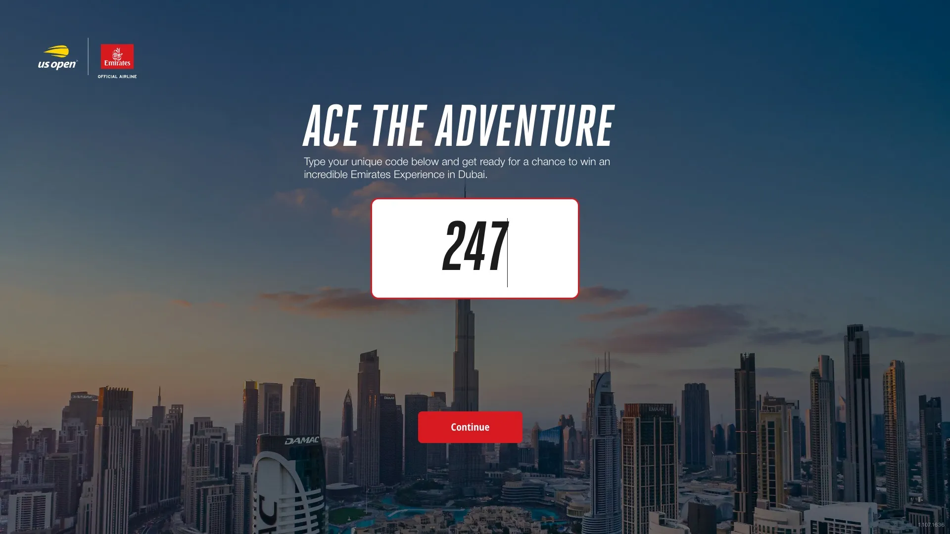 Start screen of Ace the Adventure with the visitor's code for the day