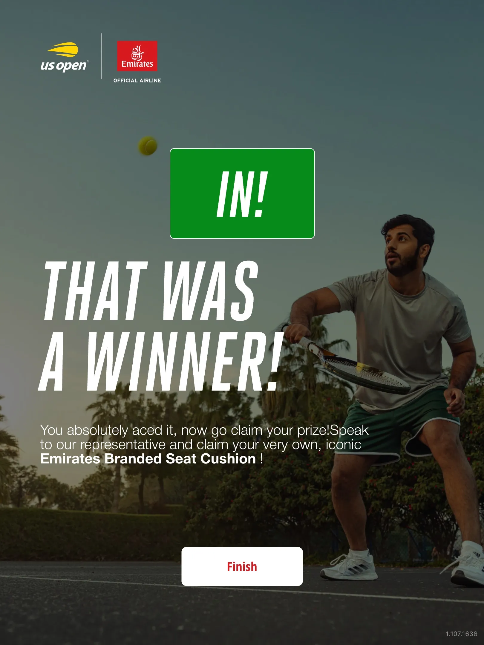 Winning result of the serve game: the ball was in