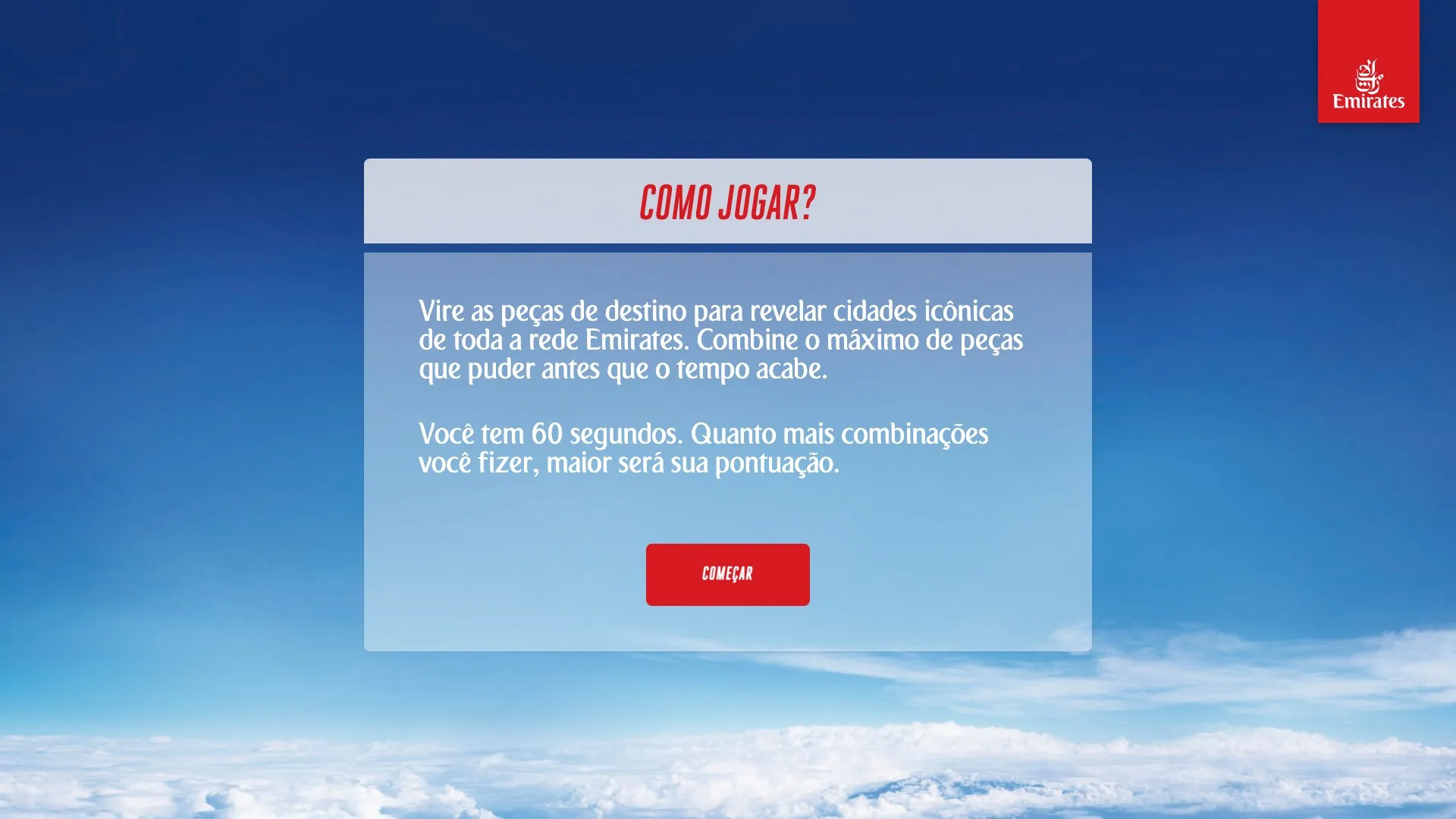 How-to-play panel explaining the 60-second destination matching challenge