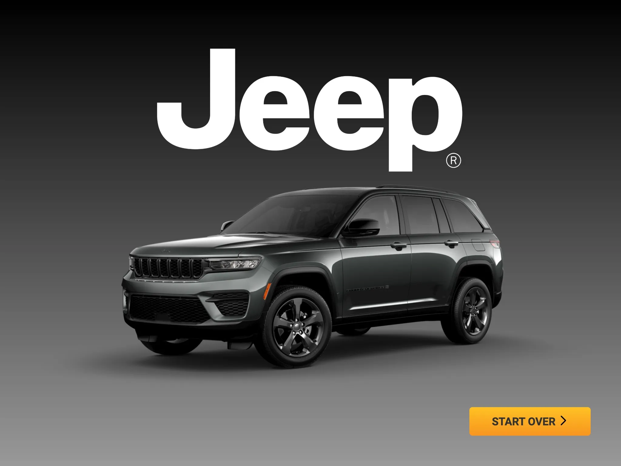 Final screen with the configured Jeep and the Start Over button