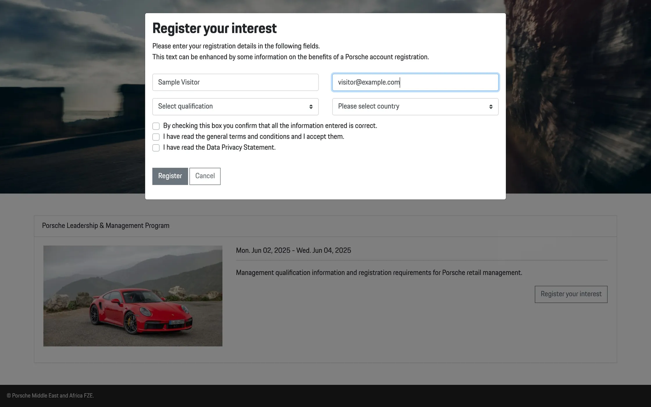 Register your interest form opened over a course