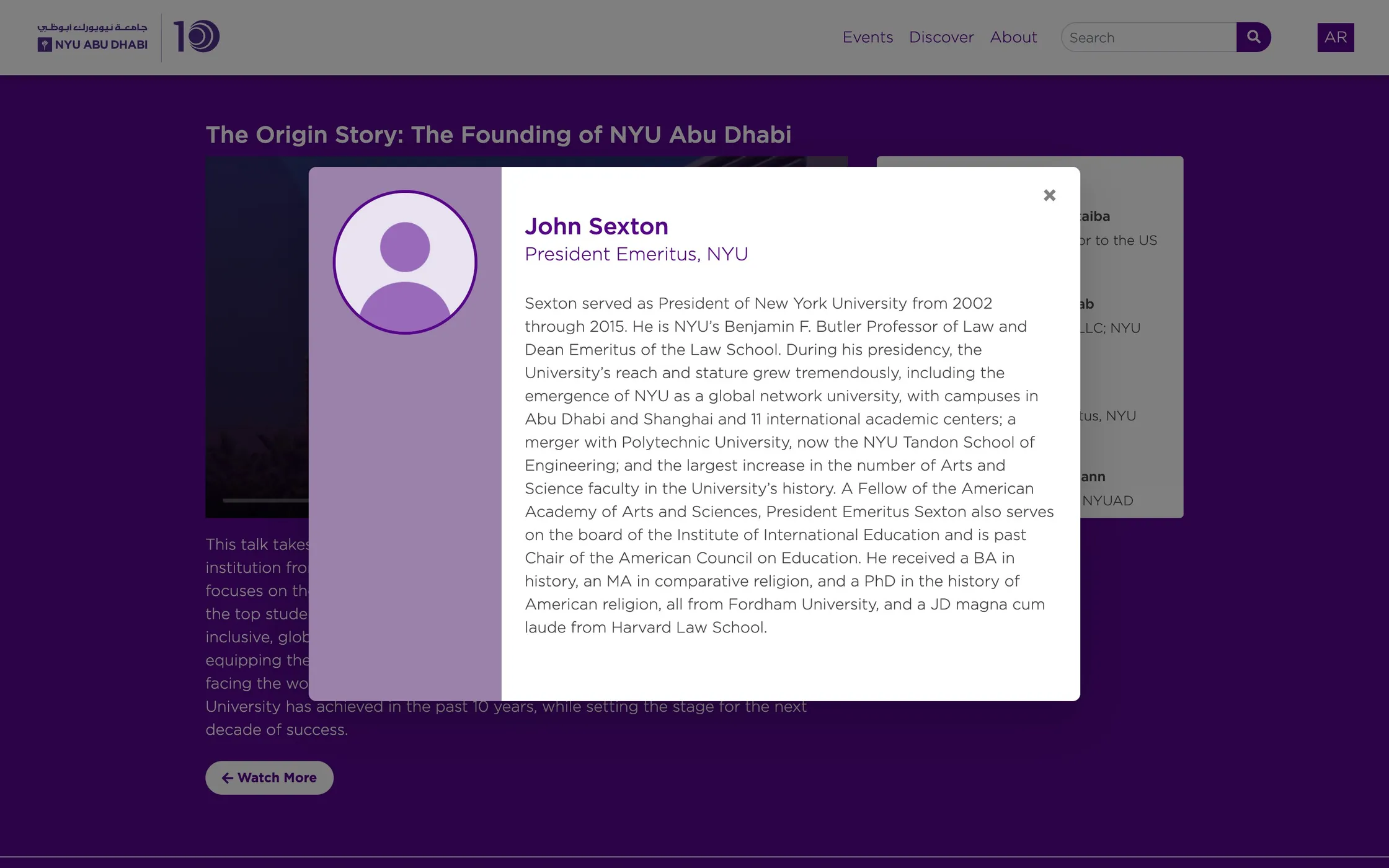 Speaker biography opened on an event page