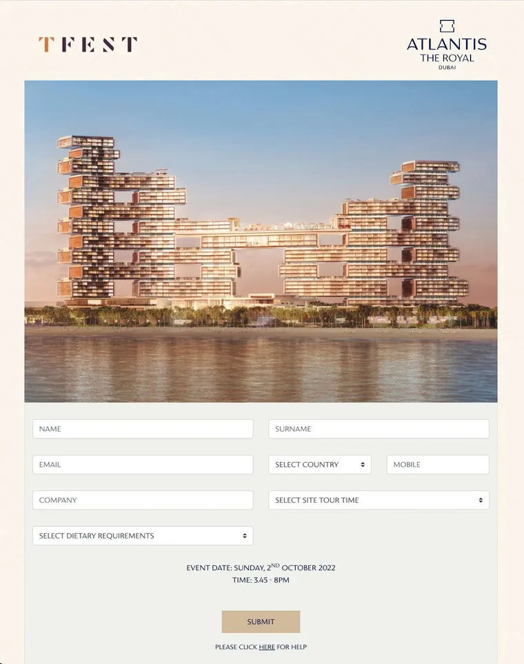 Atlantis The Royal, T-Fest – event registration platform