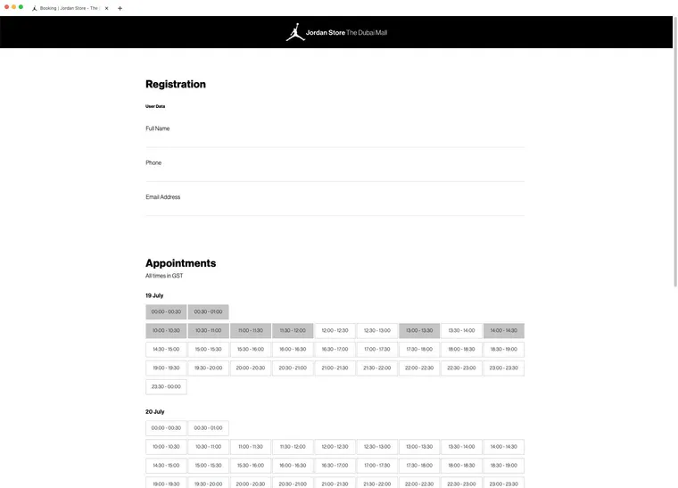 Nike Jordan, Dubai Mall – event registration platform