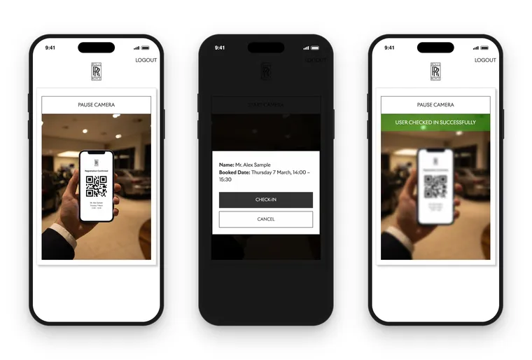 Staff QR scanner, Rolls-Royce test drives – event registration platform